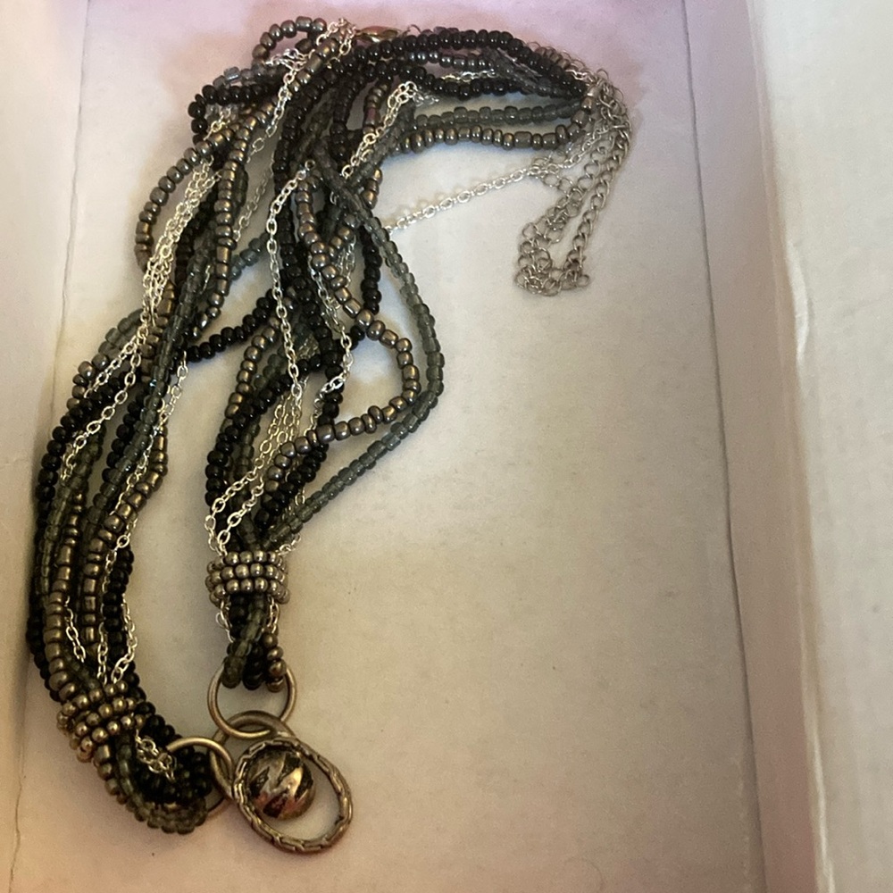 Elegant Multi-Strand Black and Silver Necklace